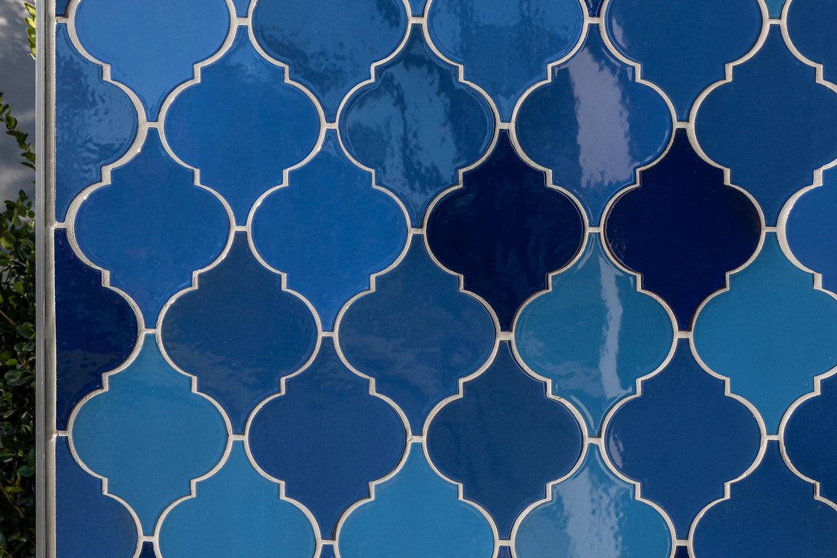 Close-up of glossy blue glazes
