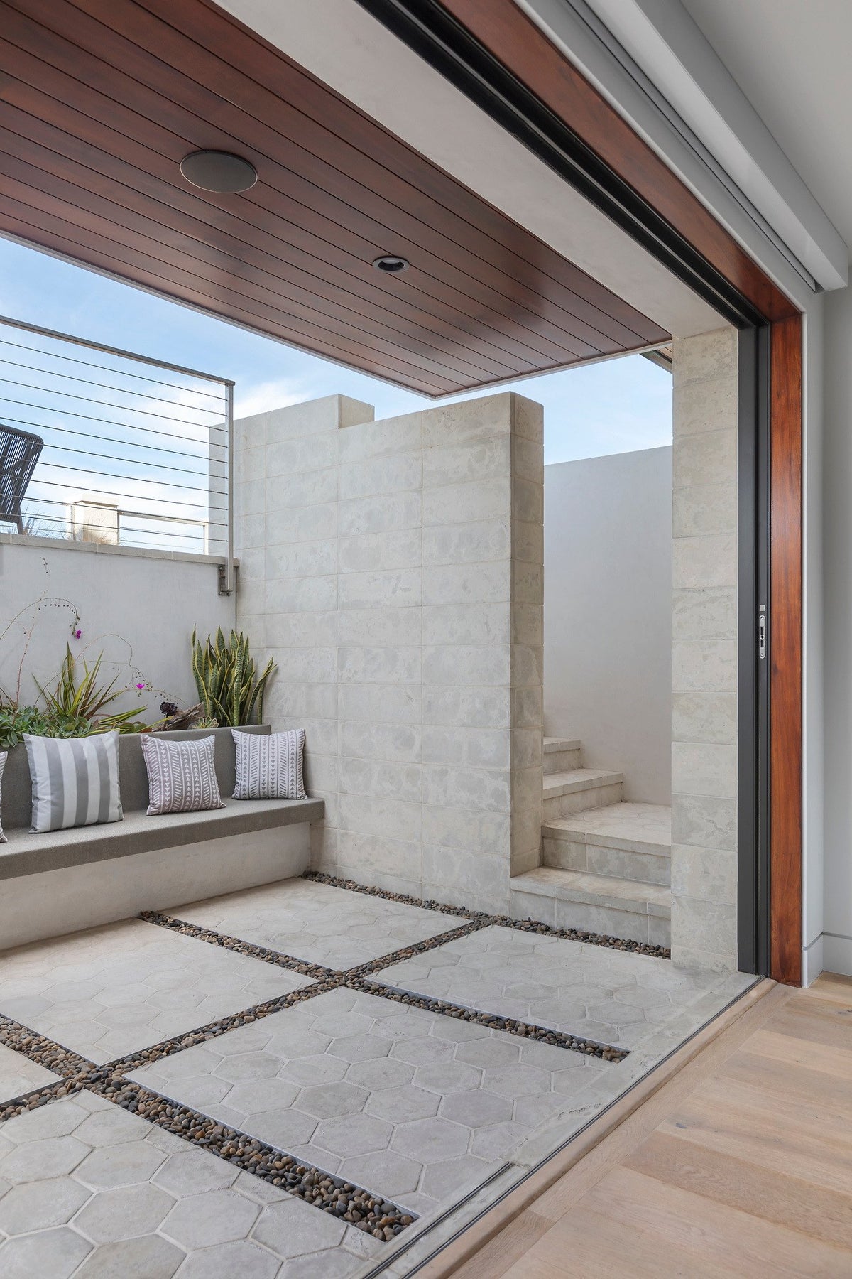 Courtyard with hexagon and pebble bands