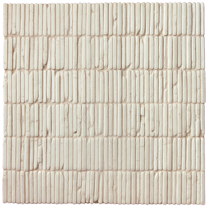 A sheet of Bianco Antico marble mosaic in narrow rectangular pieces laid in offset rows, cream and parchment