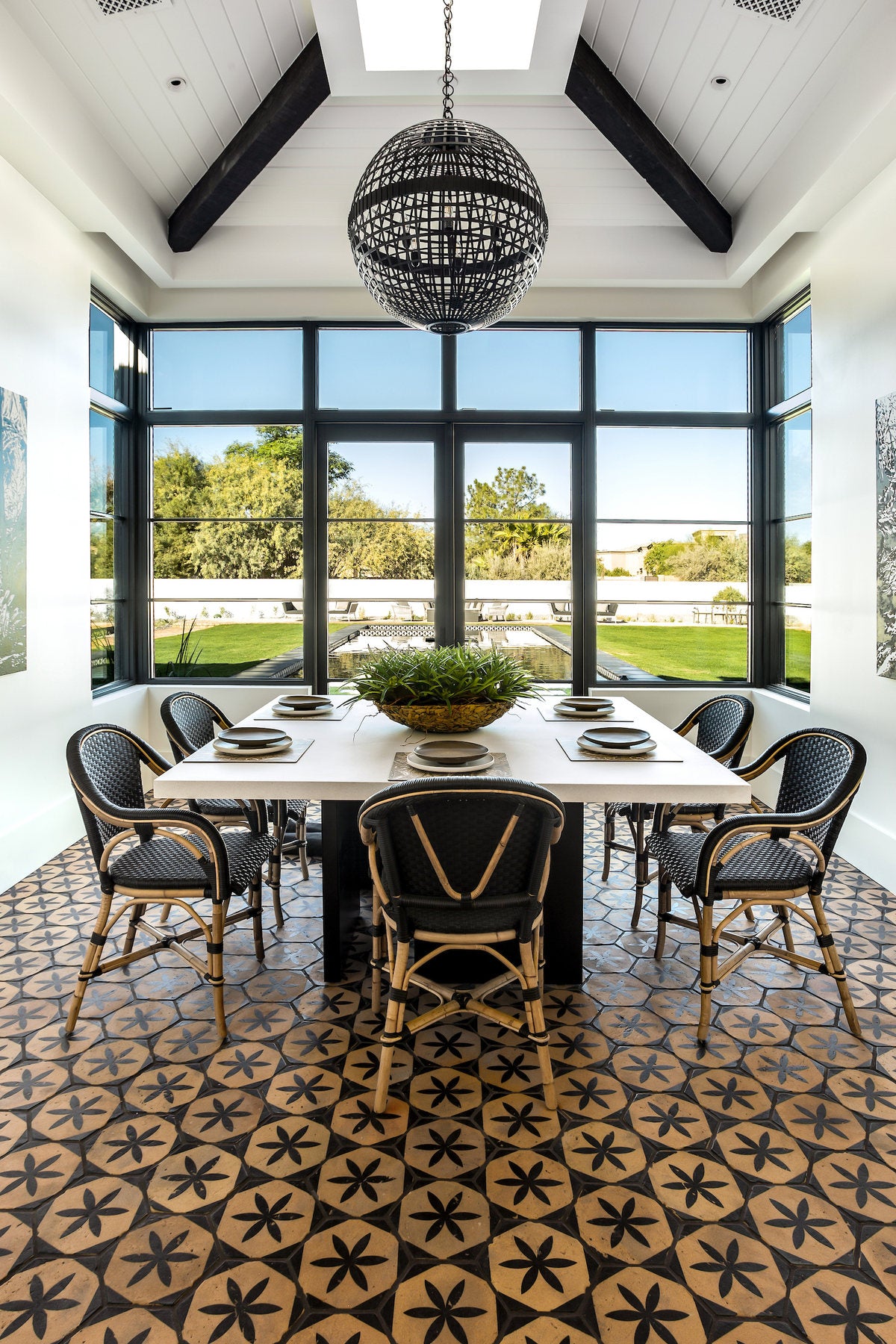 A dining room, floor to window