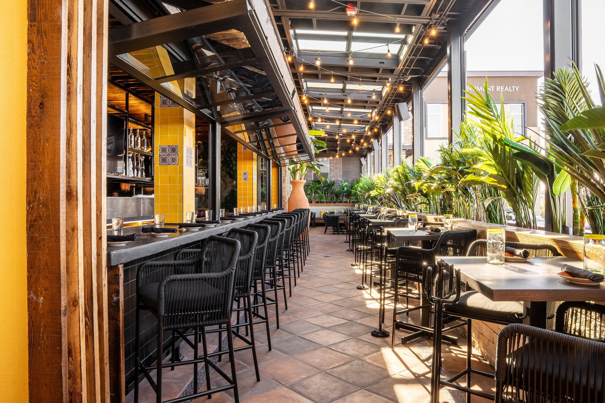Bar seating along the diagonal tile
