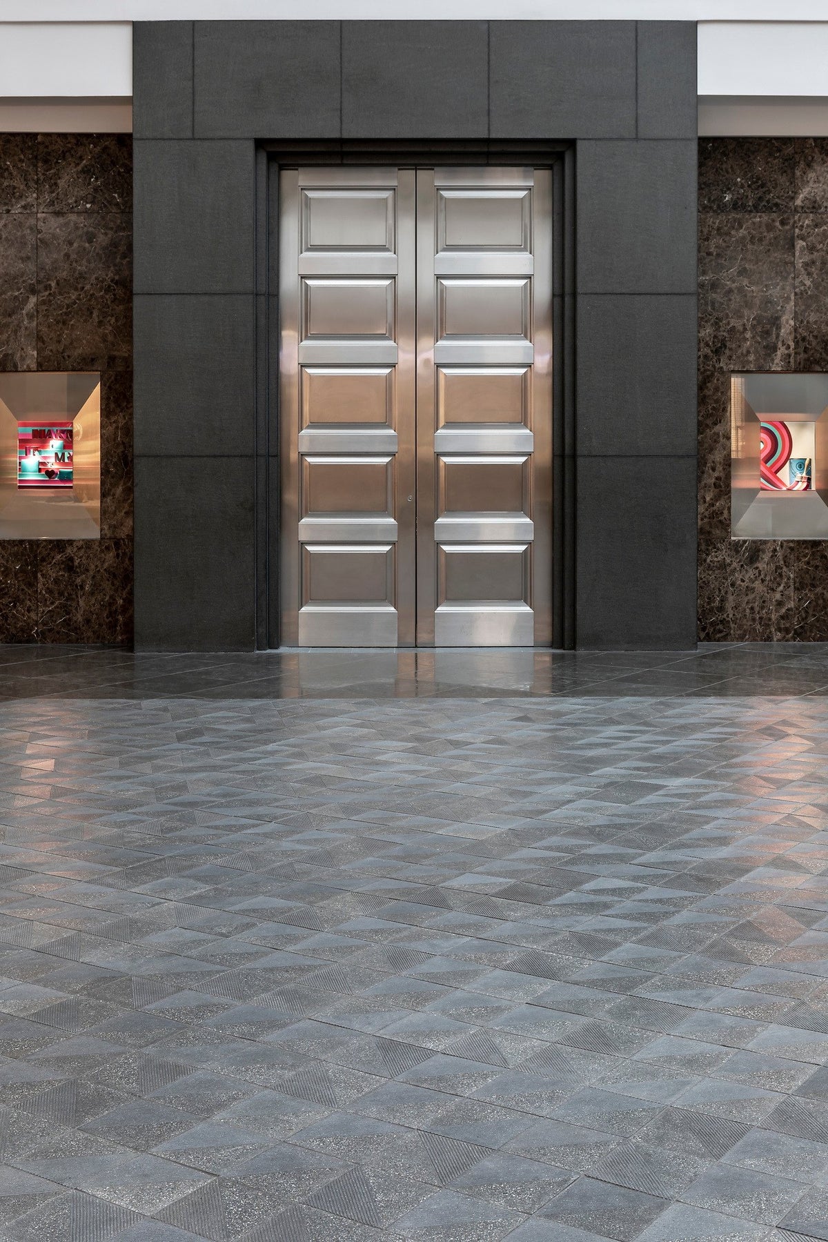 Elevator lobby with custom tile