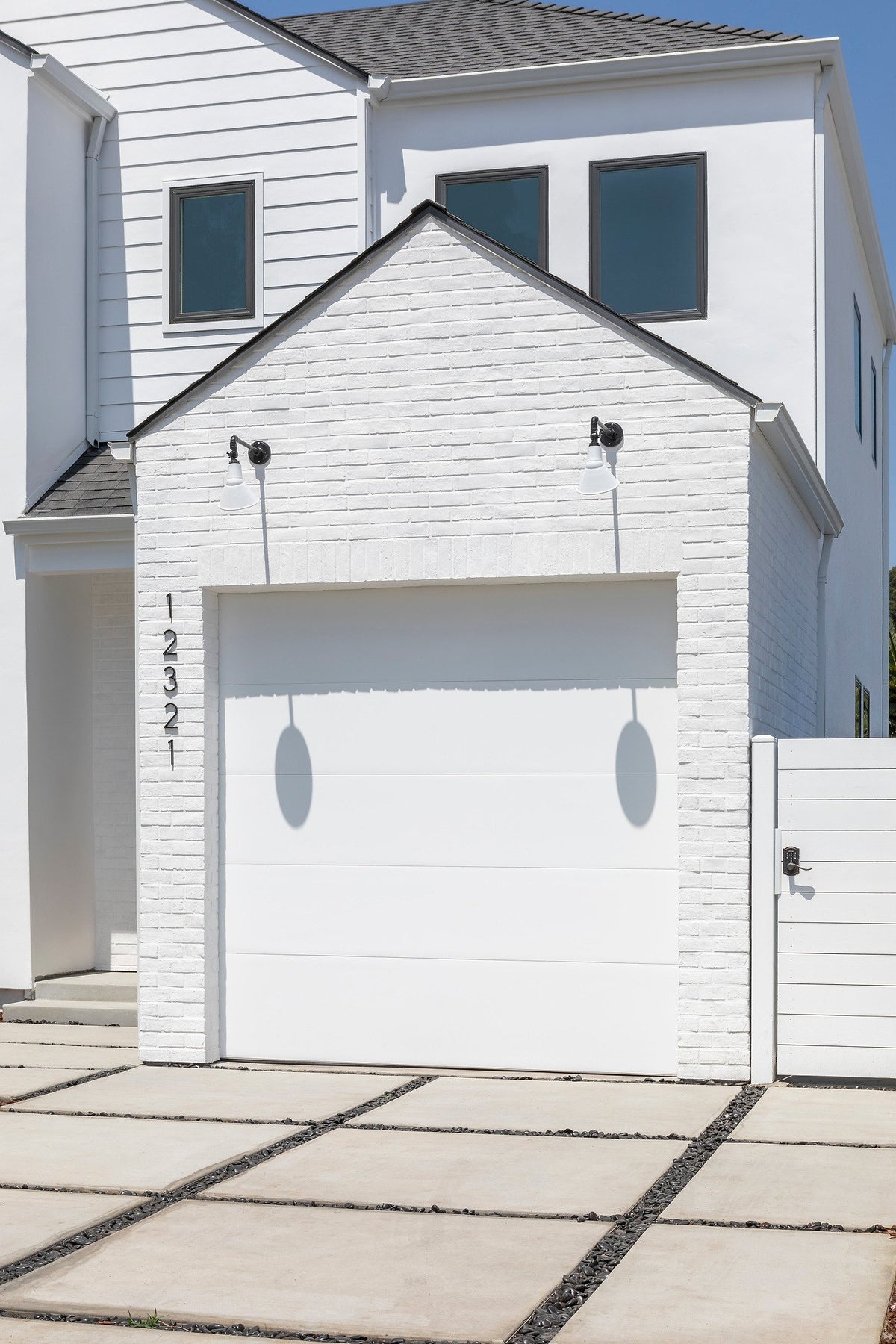 Painted brick around the garage door