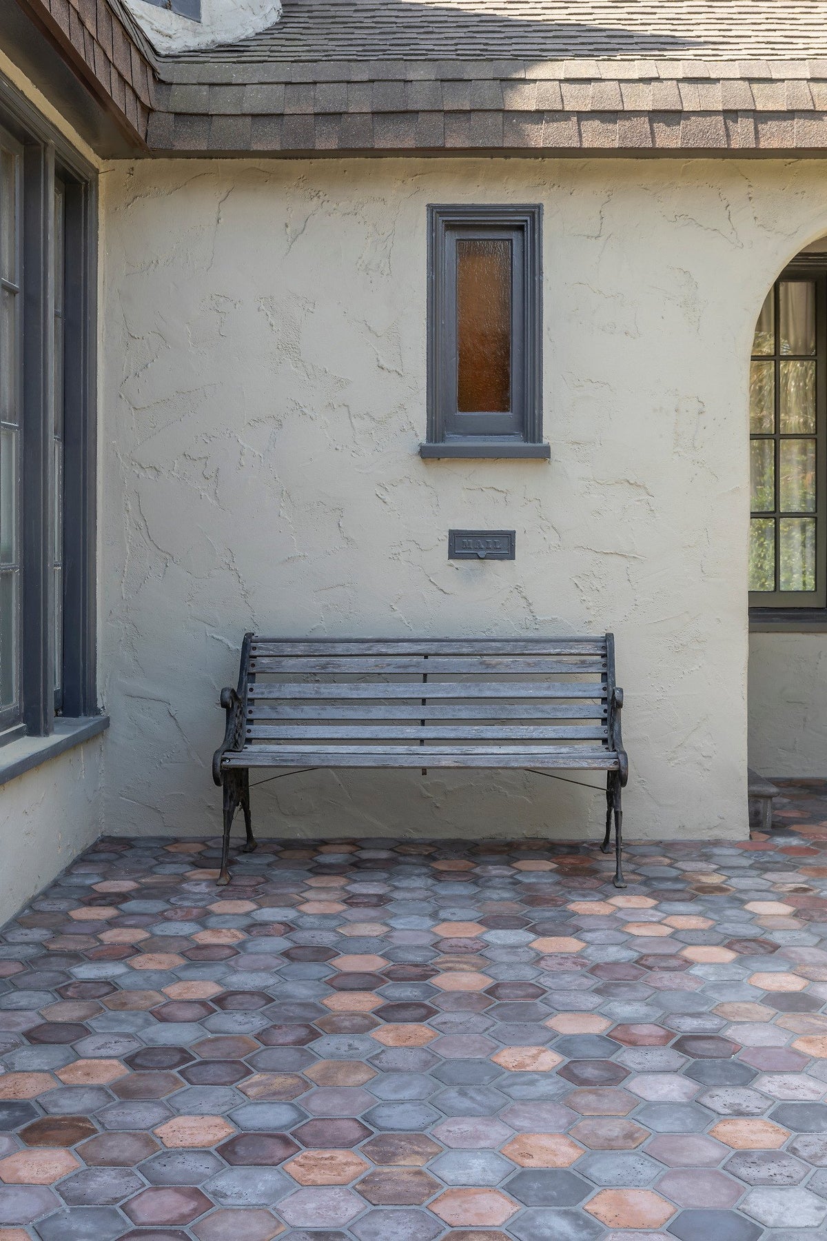 Bench on the hexagon patio