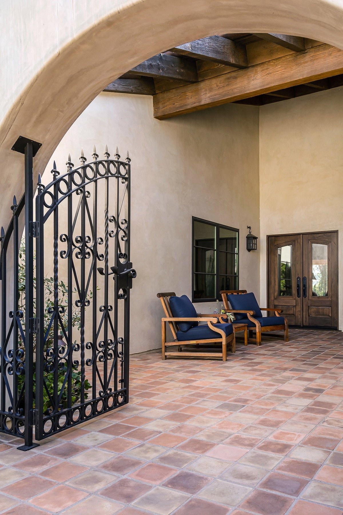 Covered entry porch and courtyard